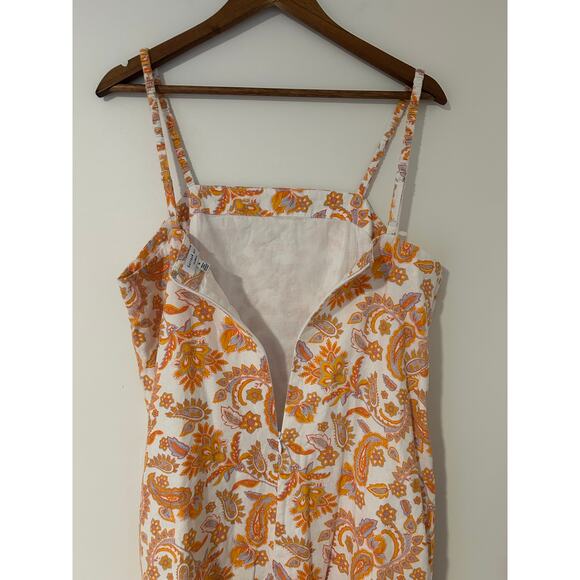 Current Air Orange White Paisley Floral Linen Cotton Dress Shift EUC M Square - Picture 7 of 9